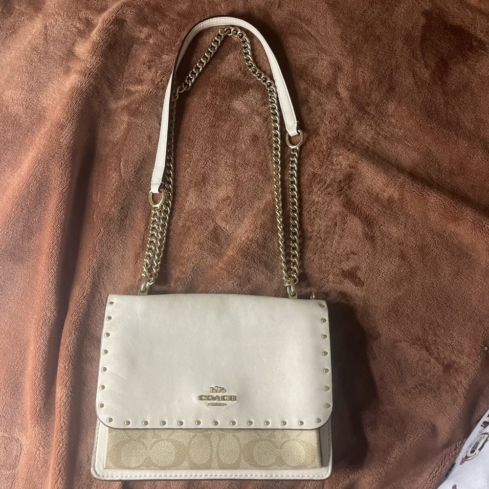 Coach Cream and Tan Elegant Shoulder Bag